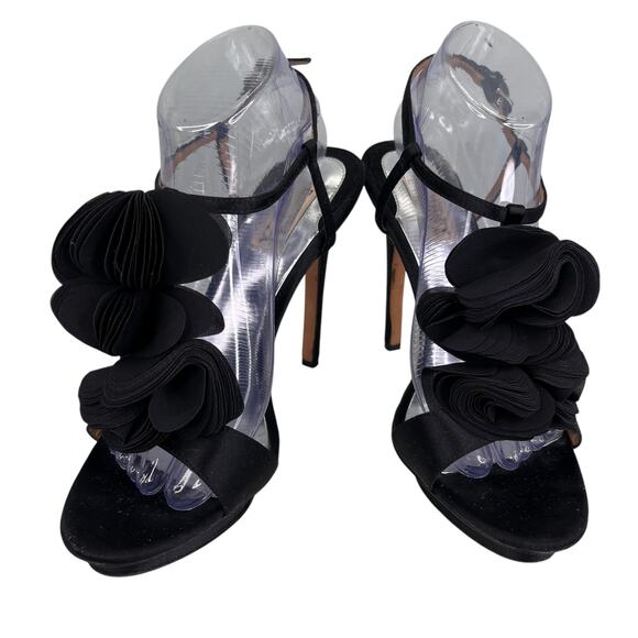 Badgley Mischka Black Satin Stilettos 5 1/2” Heel 9M - Picture 8 of 16